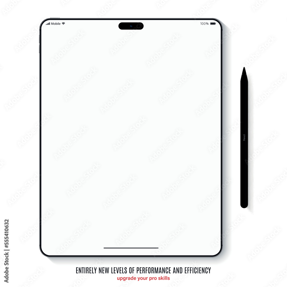 Aufkleber new frameless tablet grey color with blank screen and stylus top view on white background. flat lay 