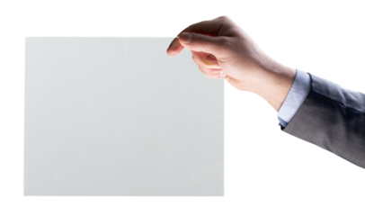 Businessman hand holds virtual panel