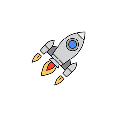Flying rocket icon in color, isolated on white background 