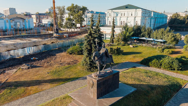 Oryol, Russia - August 31, 2022: Monument To Ivan IV Vasilyevich The Terrible. The First Monument In The History Of Russia To Tsar Ivan The Terrible, Aerial View