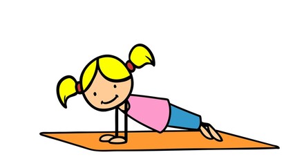 Fototapeta na wymiar Girl makes the board position in children's yoga