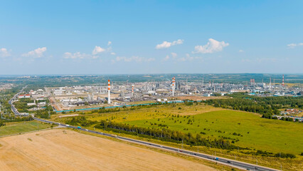 Kstovo, Nizhny Novgorod region, Russia. Oil refinery on the M7 Volga highway. Southern Bypass of Nizhny Novgorod, Aerial View