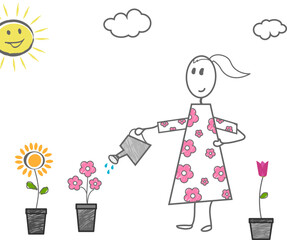 Woman plants and flowers