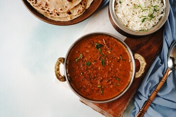 Dal Makhani served with rice and roti - Indian vegetarian meal