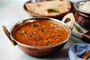 Dal Makhani served with rice and roti - Indian vegetarian meal
