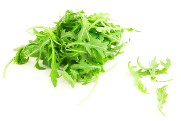 fresh farm arugula on a white background
