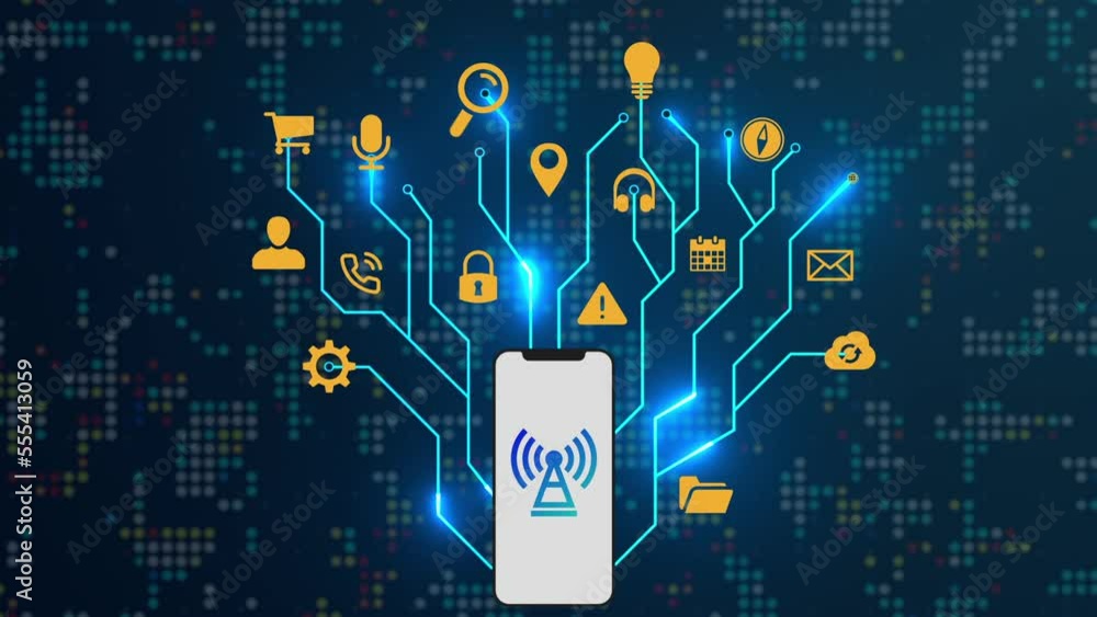 Poster wireless communication network concept on smartphone. wi-fi. access point.
