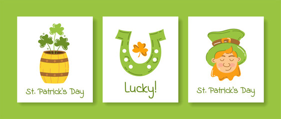 Postcards Set St. Patrick's Day Vector Illustration Flat Style