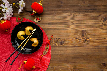 Asian tabble place setting with red bamboo mat for Chinese New Year