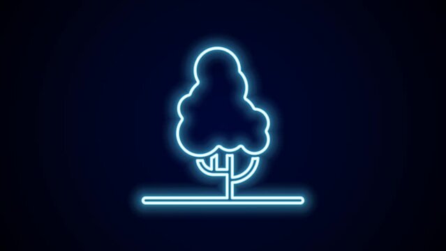 Glowing neon line Fruit tree icon isolated on black background. Agricultural plant. Organic farm product. Fruit garden. Gardening theme. 4K Video motion graphic animation