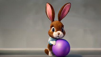 An illustration of a cute Rabbit with a yoga ball, 3d render style, created with the help of Generative AI technology