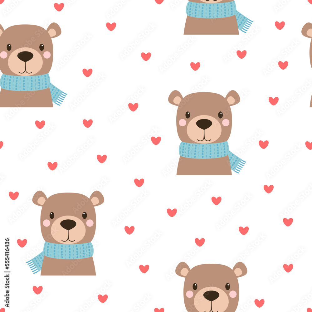 Wall mural greeting seamless pattern with cute bear on white background