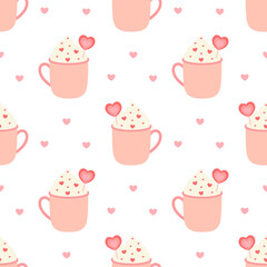 greeting seamless pattern with cute cup on white background