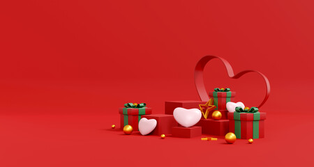 Valentine's background. Abstract background minimal style for branding product presentation on Valentine's day. mockup and template scene with empty space. 3D illustration