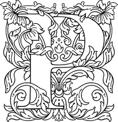 letter P flower ornament Monogram