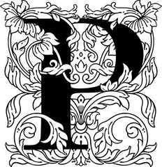 letter P flower ornament Monogram