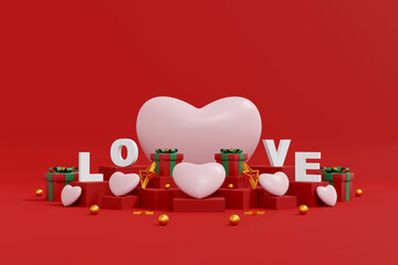 Valentine's background. Abstract background minimal style for branding product presentation on Valentine's day. mockup and template scene with empty space. 3D illustration