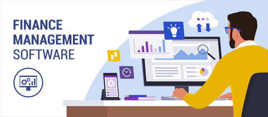 Corporate businessman checking financial reports online