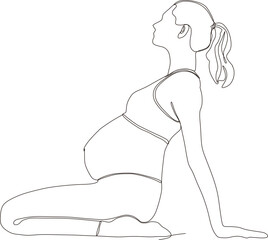 continuous line of beautiful pregnant woman in yoga pose