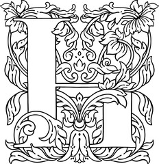 letter H flower ornament Monogram