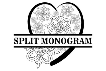 vector heart and floral split monogram for print
