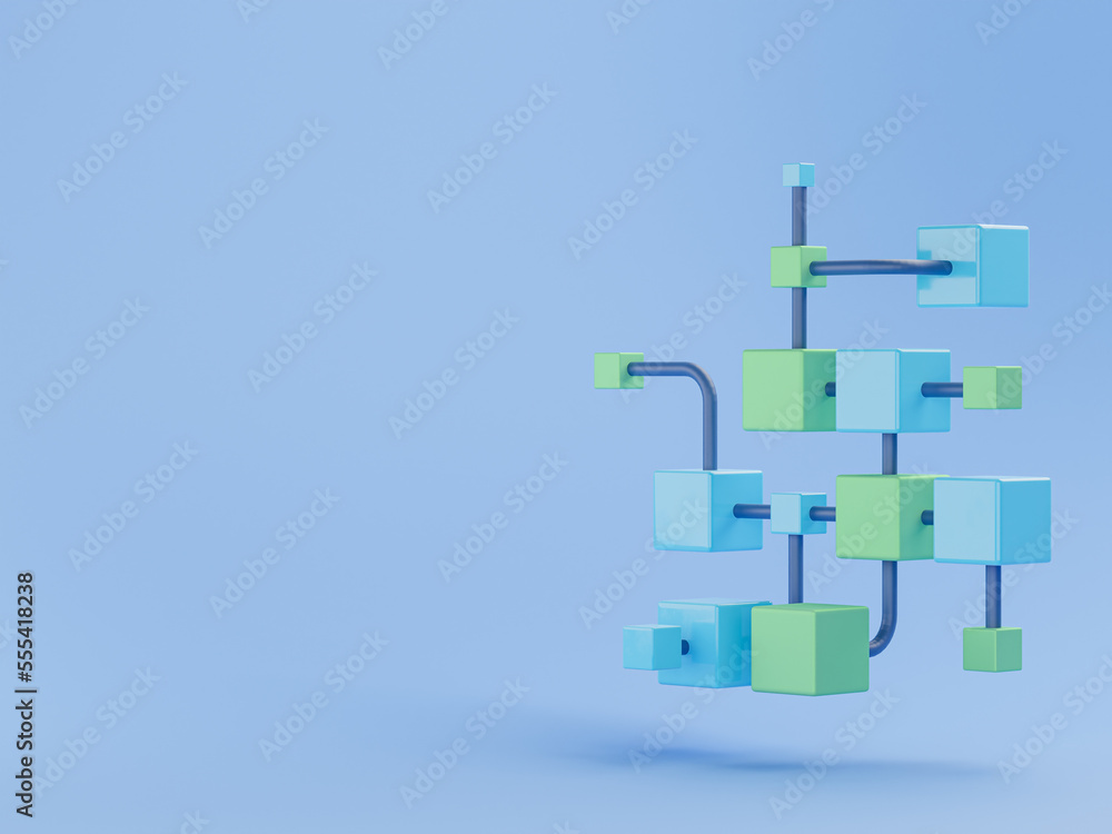 Poster 3d abstract background with cubes network connection. volumetric abstract background, connection fro