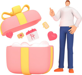 3d character in the festival of Valentine's Day. 3d rendering of graphic resourse.