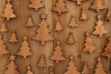 Trees on weathered wood holiday background