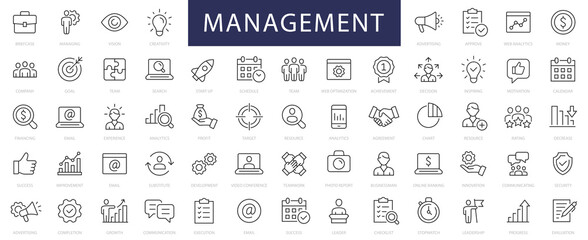 Fototapeta Management & Business thin line icons set. Management editable stroke icon collection. Vector illustrator obraz