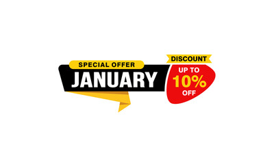 10 Percent JANUARY discount offer, clearance, promotion banner layout with sticker style.