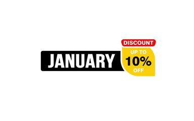 10 Percent JANUARY discount offer, clearance, promotion banner layout with sticker style.