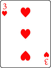 Three hearts. A deck of poker cards.