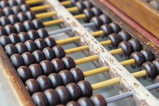 close up Chinese abacus (Suanpan). A calculating tool since ancient times
