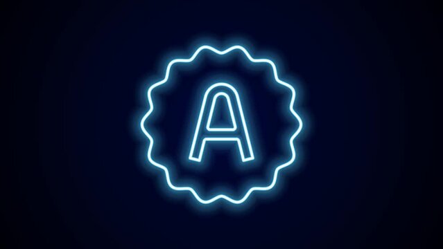 Glowing neon line Exam sheet with A plus grade icon isolated on black background. Test paper, exam, or survey concept. School test or exam. 4K Video motion graphic animation