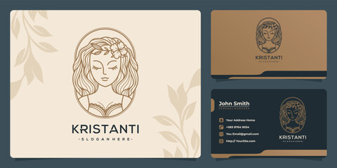 Beauty hair woman luxurious monoline logo design and business card