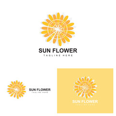 Fototapeta premium Sunflower Logo Design, Ornamental Plant Garden Plant Icon Vector, Company Product Brand