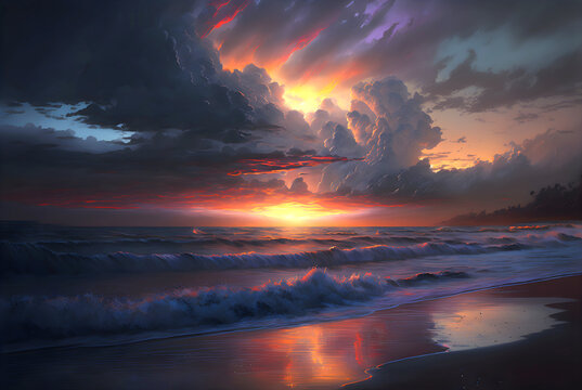 Beautiful Sunset Clouds and Sea
