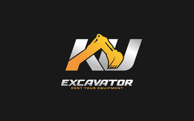 KU logo excavator for construction company. Heavy equipment template vector illustration for your brand.
