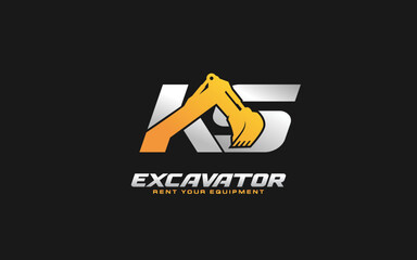 KS logo excavator for construction company. Heavy equipment template vector illustration for your brand.