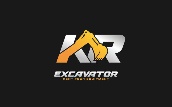 KR logo excavator for construction company. Heavy equipment template vector illustration for your brand.