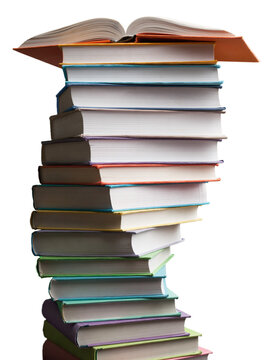 Colorful hardback study books stacking