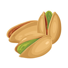 Vector product walnut pistachio icon. Pistachio nuts in the shell and with leaves. Illustration of food pistachio in flat minimalism style.Vector eps 10. perfect for design elements