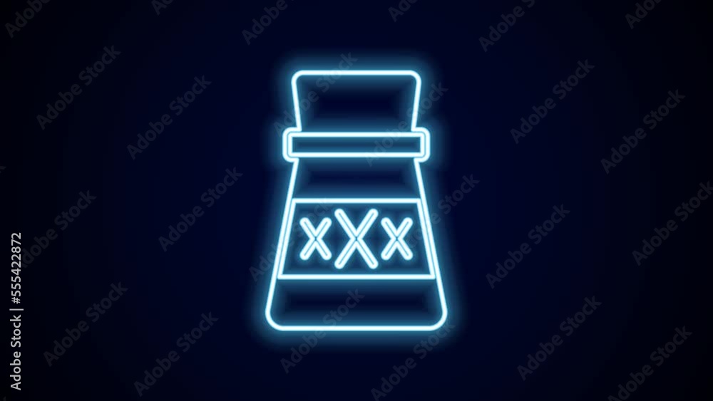 Poster glowing neon line bottle with potion icon isolated on black background. flask with magic potion. hap