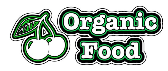 Organic food. label with cherry illustration, isolated on white background