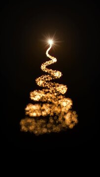 Loopable animated light particle christmas tree on black background in vertical format composition
