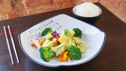 Chinese vegetarian dish made up of assorted steamed vegetables.           