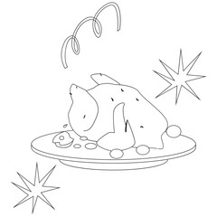 Chicken Roasted New Year Outline 2D Illustration