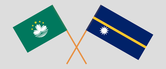 Crossed flags of Macau and Nauru. Official colors. Correct proportion