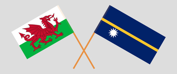 Crossed flags of Wales and Nauru. Official colors. Correct proportion