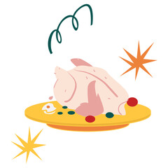Chicken Roasted New Year Color 2D Illustration